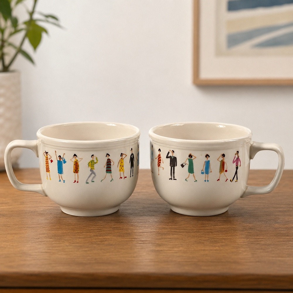 Cynthia Rowley Fishs Eddy Fashion People Large Coffee Mug Set of 2